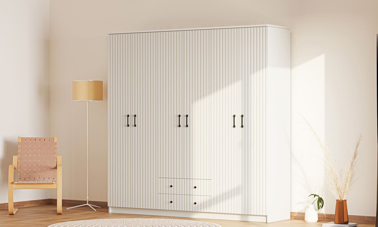Dulap pentru haine, Hanah Home, Rb-185-06, 210x184x52 cm, Alb mat - imagine 6